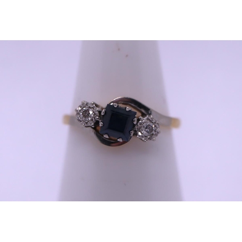 24 - 18ct gold platinum mounted sapphire & diamond ring - Size M