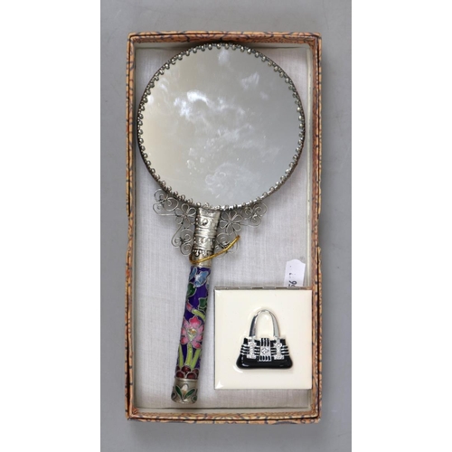 252 - Cloisonne hand mirror together with another compact mirror