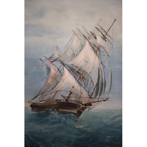 259 - Oil on canvas of a galleon in rough seas by Baillie - Approx IS 90cm x 60cm