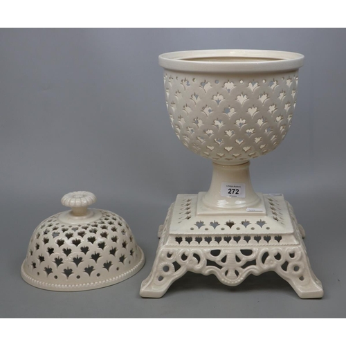 272 - Large Royal Creamware pedestal urn with lid - Height 41cm