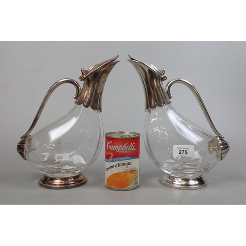 275 - Pair of glass and plated claret jugs in form of ducks