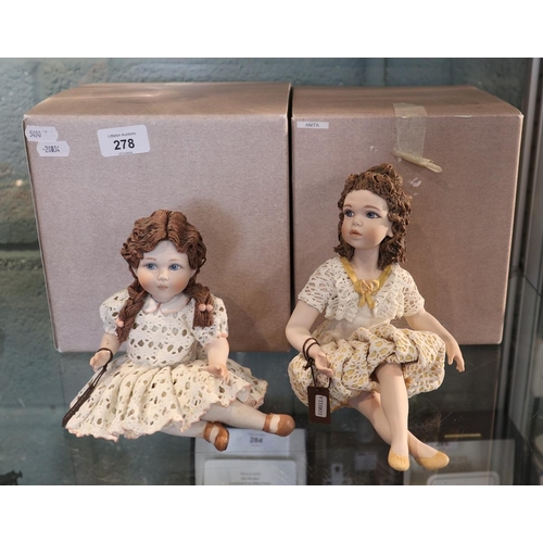 278 - 2 porcelain doll figures by Sibania - Anita and Lorella in original boxes