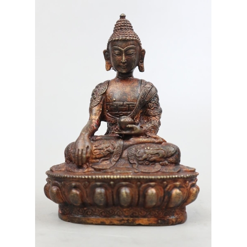 282 - Mid 20thC bronze Nepali/Tibetan Buddha (Bhumiparsha pose), plus Sino-Tibetan bronze votive temple be... 