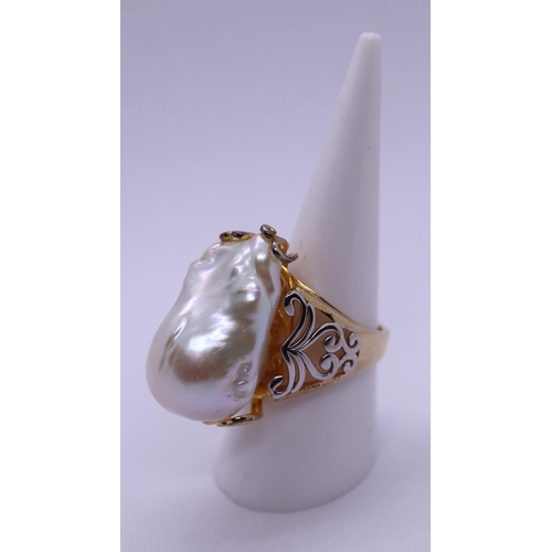 29 - Gold on silver natural pearl ring - Size P