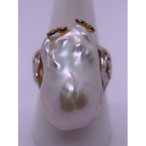 29 - Gold on silver natural pearl ring - Size P