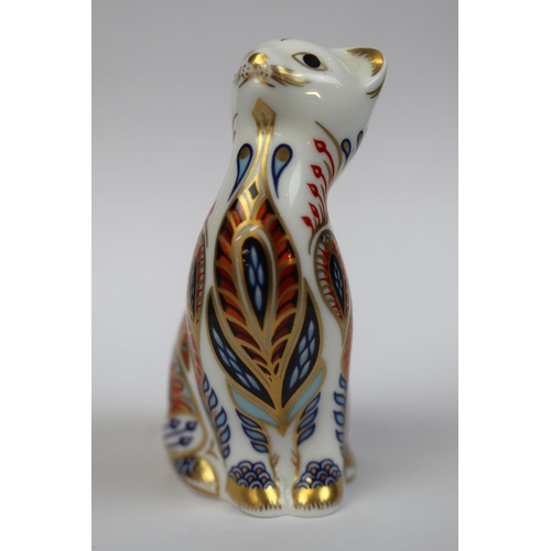 295 - Royal Crown Derby cat paperweight with silver stopper