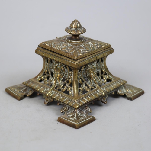 299 - Brass inkwell with glass insert