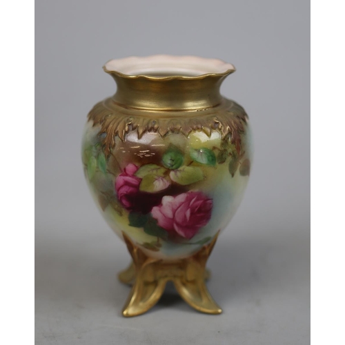 300 - Royal Worcester blush ivory vase (H: 24cm) & small Royal Worcester hand painted pot