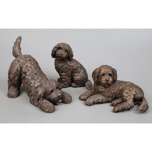 315 - 3 cockerpoo dog figures together with carved wooden owl figure and treen bowl