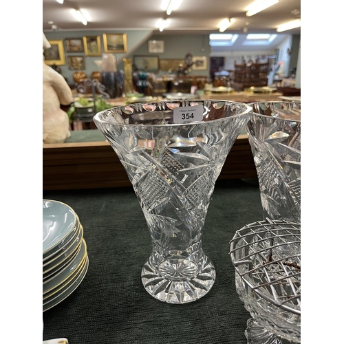 354 - Pair of Royal Brierly Crystal vases together with a Royal Brierly Crystal rose bowl