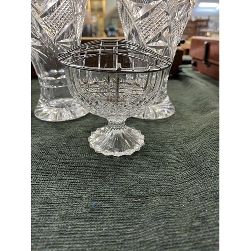 354 - Pair of Royal Brierly Crystal vases together with a Royal Brierly Crystal rose bowl