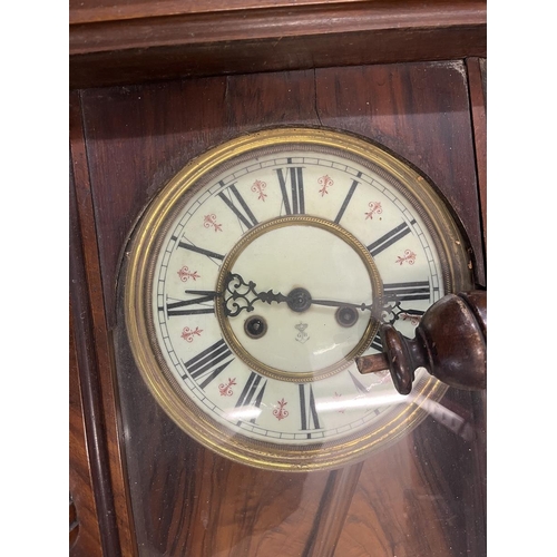 390 - Antique Vienna wall clock with key & pendulum