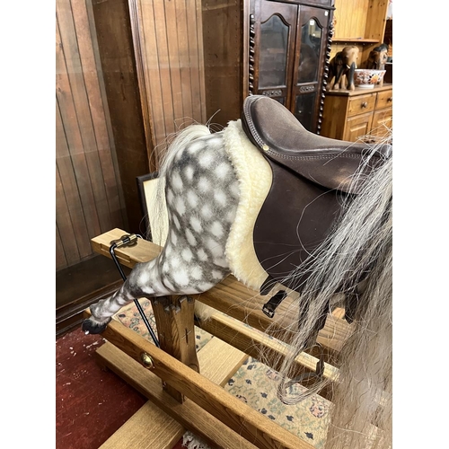 445 - Rare fine quality dapple grey rocking horse by SJ Lippett of Bretforton with leather saddle and real... 