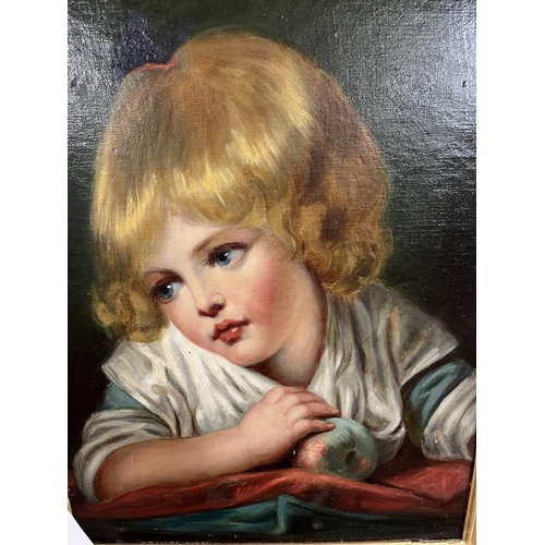 510 - Oil on canvas - Young girl in the manner of George Fredrick Watts 1880. Signed on canvas backing (Hi... 