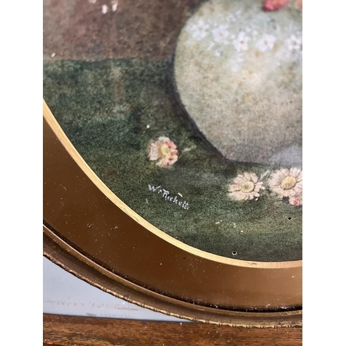 514 - Two rare oval framed floral watercolours in original frames by the highly regarded Royal Worcester C... 