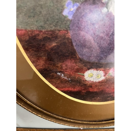 514 - Two rare oval framed floral watercolours in original frames by the highly regarded Royal Worcester C... 