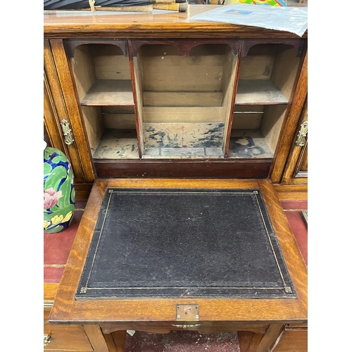 546 - Antique carved oak bureau desk