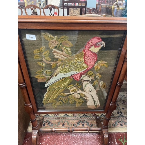 557 - Antique mahogany tapestry fire screen