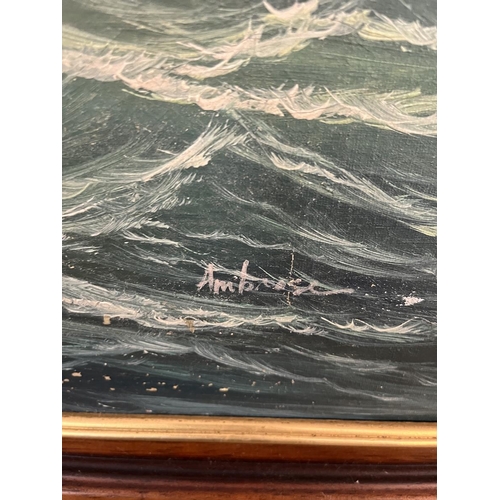 566 - Oil on canvas - Nautical scene signed Ambrose - Approx IS 90cm x 60cm