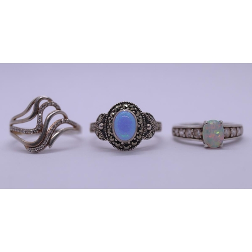 57 - 3 silver stone set rings