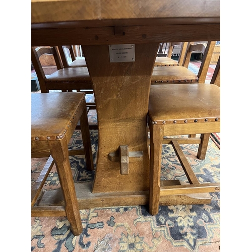 575 - Alan 'Acornman' Grainger Arts & Crafts Yorkshire school dining table and 8 matching chairs to in... 