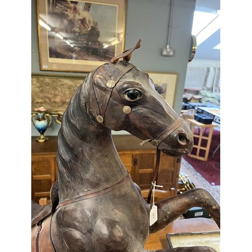 577 - Liberty’s style large rearing leather horse - Approx height: 96cm