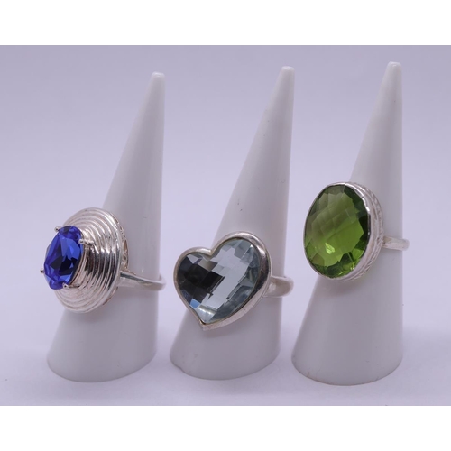 58 - 3 silver stone set rings