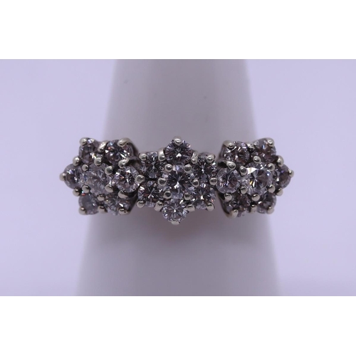 59 - 9ct gold triple daisy diamond cluster ring - Size P