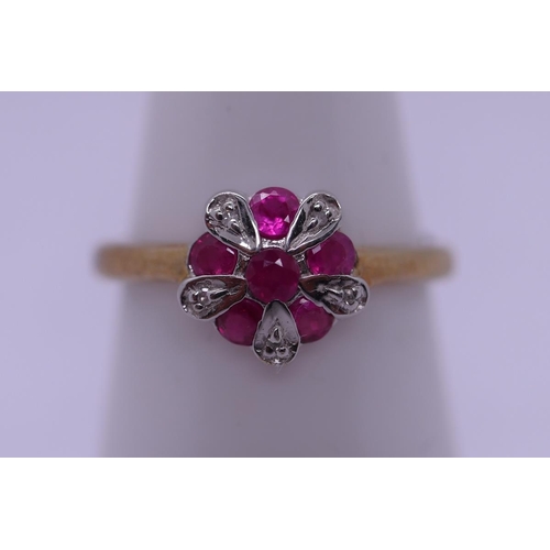 61 - Silver ruby & diamond set cluster ring - Size  - Size M