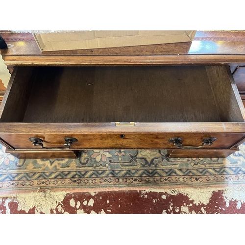 630 - Burr walnut leather top pedestal desk - Approx W: 121cm D: 61cm H: 76cm