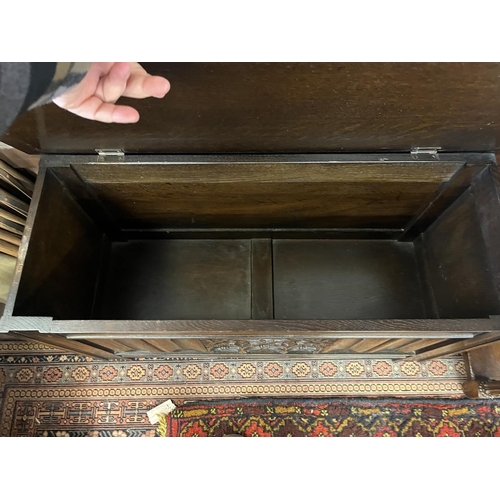 637 - Oak scroll-work blanket box