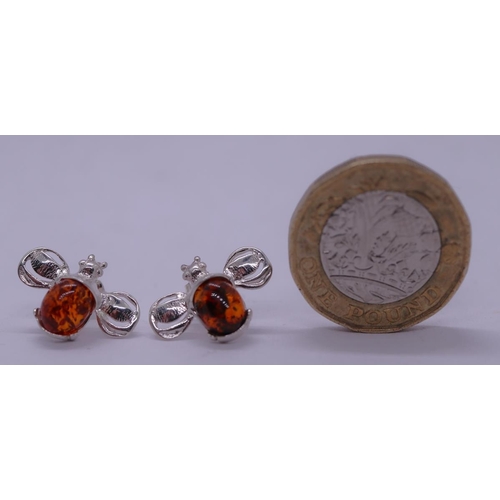 68 - Pair of silver amber set bee earrings