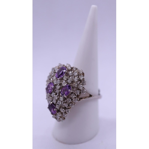 70 - Fine 18ct white gold amethyst & diamond set cocktail ring - Size P