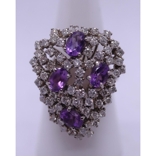 70 - Fine 18ct white gold amethyst & diamond set cocktail ring - Size P