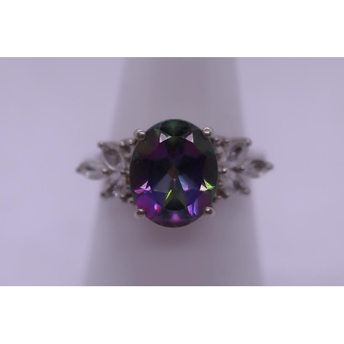 78 - Silver mystic topaz set ring - Size N