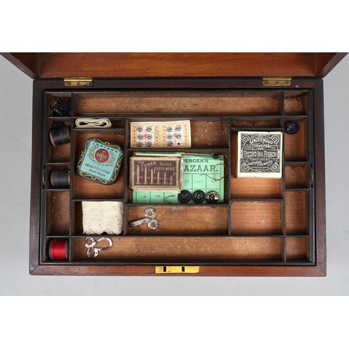 262 - Victorian Rosewood work box with partitioned internal shelf and needlework items included, plus 2 x ... 