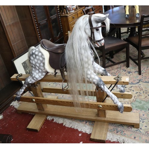 445 - Rare fine quality dapple grey rocking horse by SJ Lippett of Bretforton with leather saddle and real... 