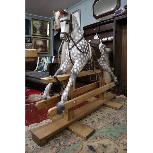 445 - Rare fine quality dapple grey rocking horse by SJ Lippett of Bretforton with leather saddle and real... 