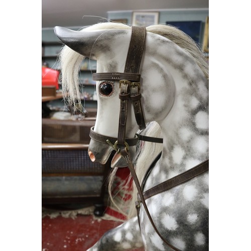 445 - Rare fine quality dapple grey rocking horse by SJ Lippett of Bretforton with leather saddle and real... 