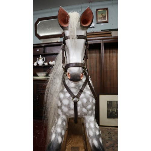 445 - Rare fine quality dapple grey rocking horse by SJ Lippett of Bretforton with leather saddle and real... 