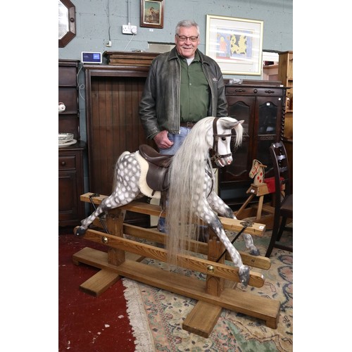 445 - Rare fine quality dapple grey rocking horse by SJ Lippett of Bretforton with leather saddle and real... 