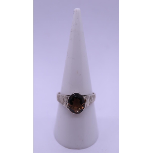 10 - 1970's silver vintage smoky quartz set ring - size P