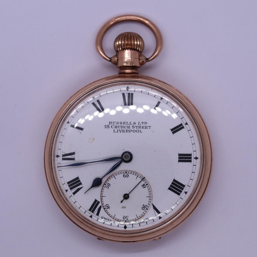 107 - 9ct gold pocket watch, Chester 1929. Russells Ltd of Liverpool in GWO - Approx gross W: 80g