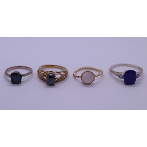 12 - 4 silver stone set rings