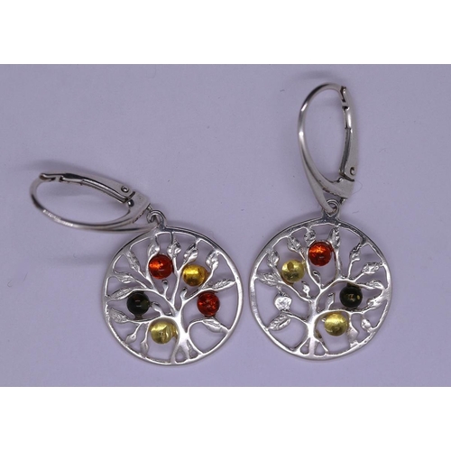 13 - Pair of silver amber set tree of life earrings