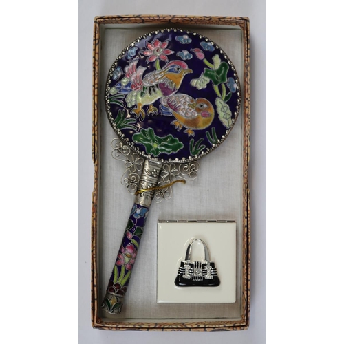 138 - Cloisonne hand mirror together with another compact mirror