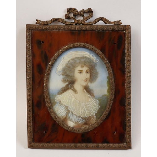 139 - Antique miniature portrait painting of a young lady