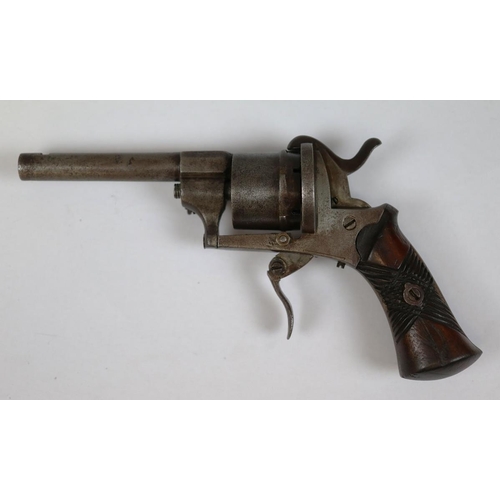 152 - 1860-70's Belgian proof marked, 7mm pin fire revolver, action a/f