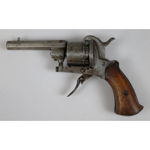 153 - Belgian proof marked, 1894 rifled barrel marked, 7mm Pin fire revolver, missing ejector rod