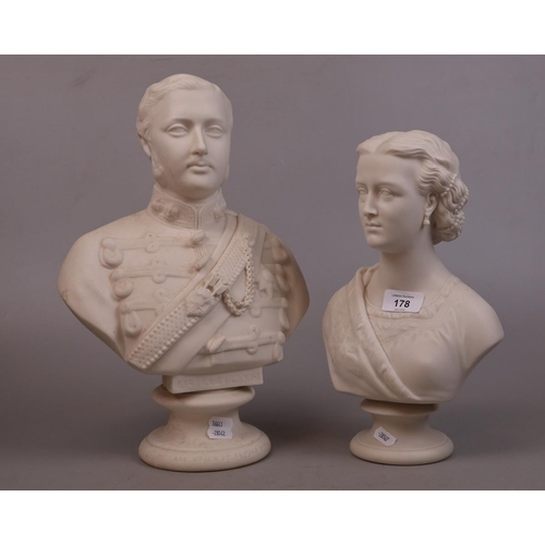 178 - 2 Parian ware busts - Alexandra Princess of Denmark together with Prince Albert - Approx H38cm